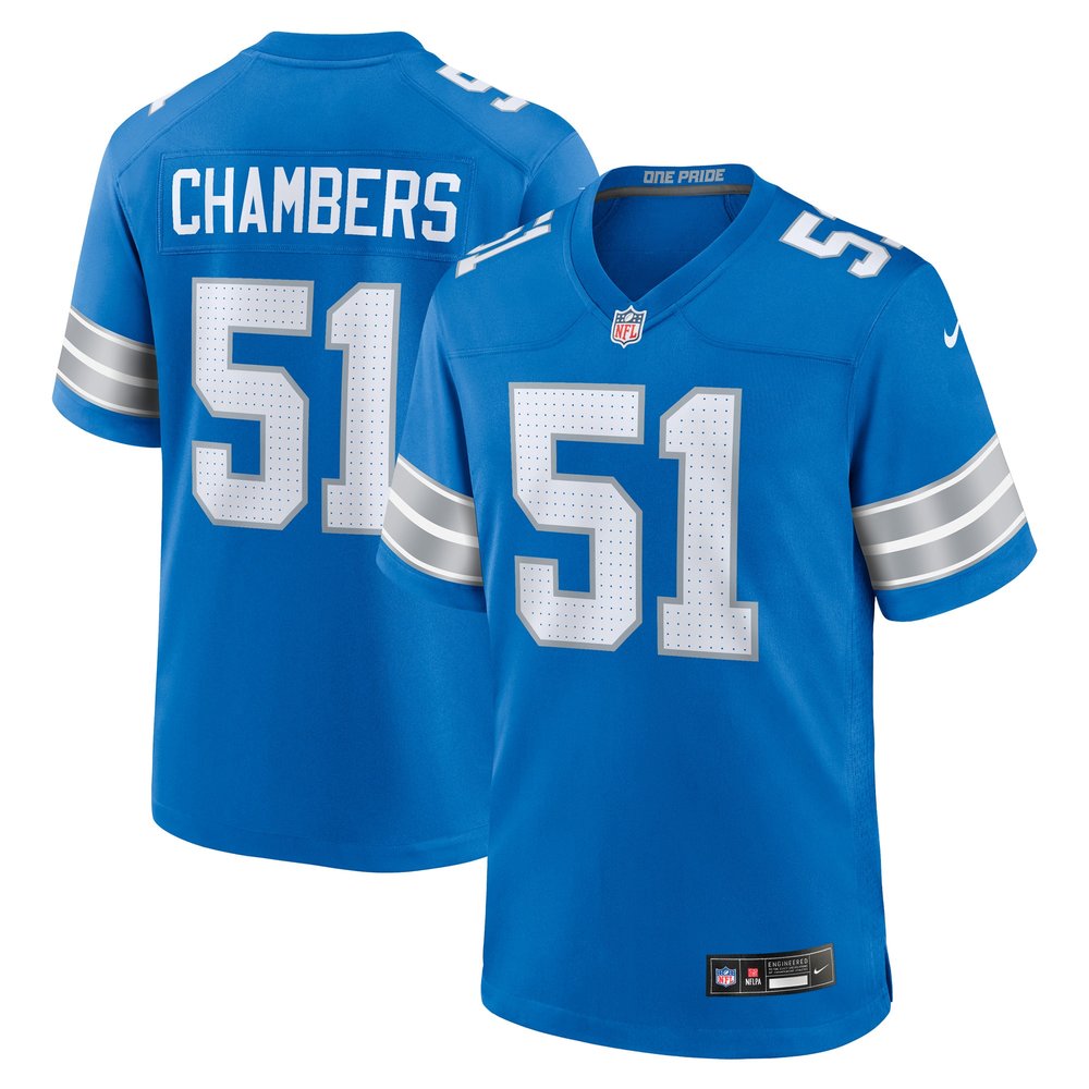 Men's Detroit Lions Steele Chambers Blue Game Jersey 