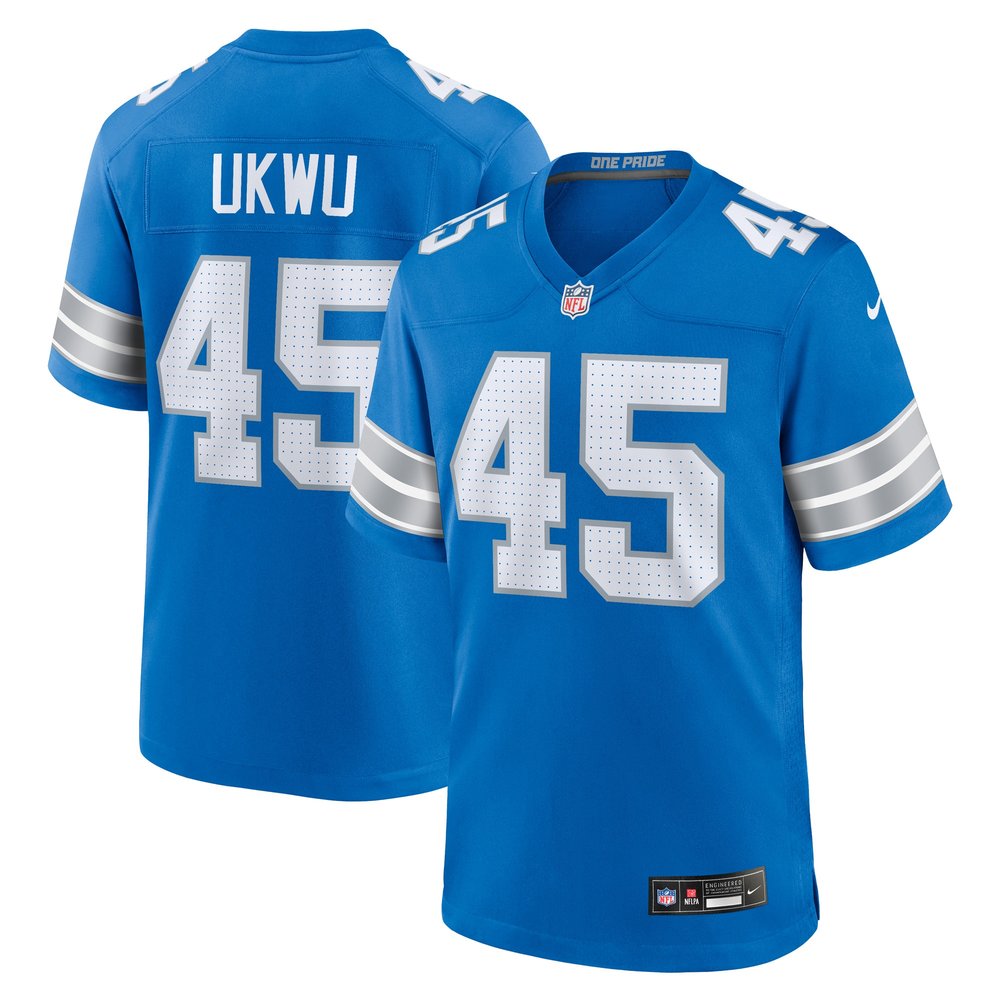 Men's Detroit Lions Isaac Ukwu Blue Game Jersey 