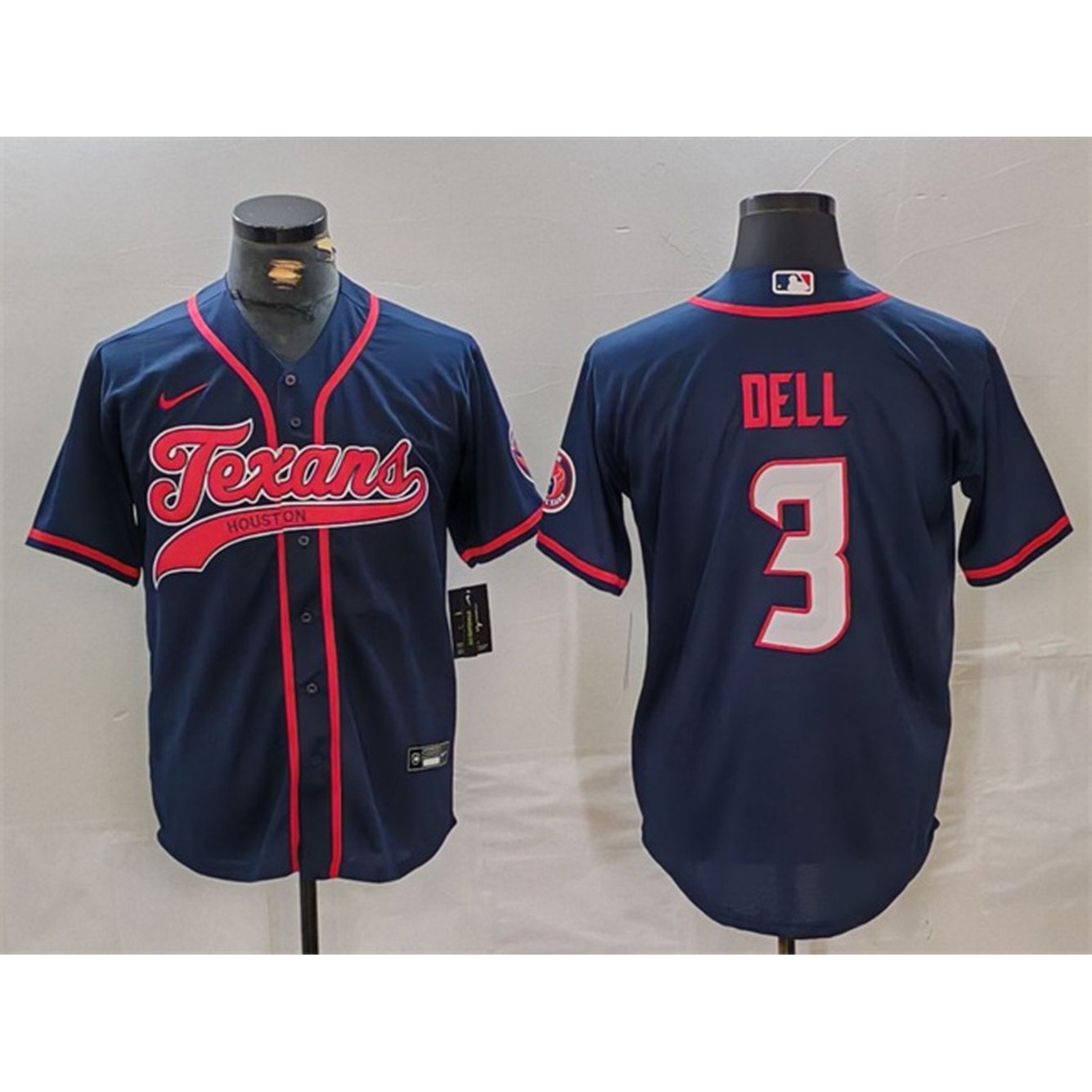 Men's Houston Texans #3 Tank Dell Navy With Patch Cool Base Stitched Baseball Jersey 