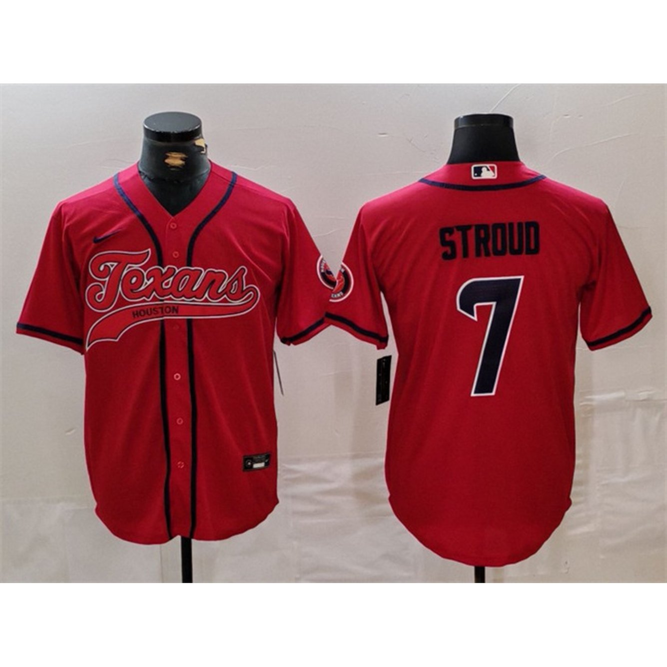 Men's Houston Texans #7 C.J. Stroud Red With Patch Cool Base Stitched Baseball Jersey 
