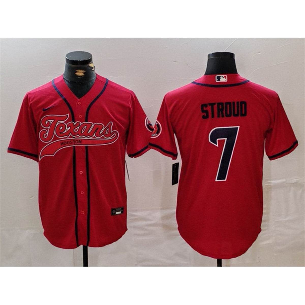 Men's Houston Texans #7 C.J. Stroud Red With Patch Cool Base Stitched Baseball Jersey 
