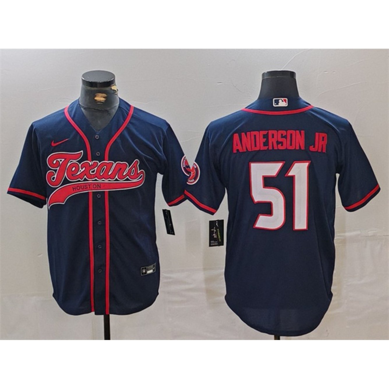 Men's Houston Texans #51 Will Anderson Jr. Navy With Patch Cool Base Stitched Baseball Jersey 