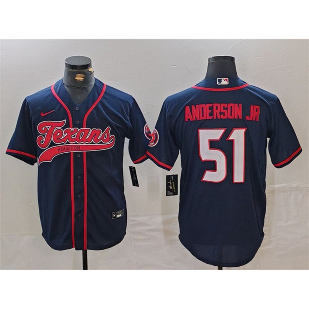 Men's Houston Texans #51 Will Anderson Jr. Navy With Patch Cool Base Stitched Baseball Jersey 