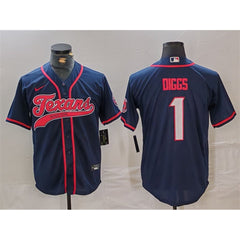 Men's Houston Texans #1 Stefon Diggs Navy With Patch Cool Base Stitched Baseball Jersey 