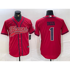 Men's Houston Texans #1 Stefon Diggs Red With Patch Cool Base Stitched Baseball Jersey 