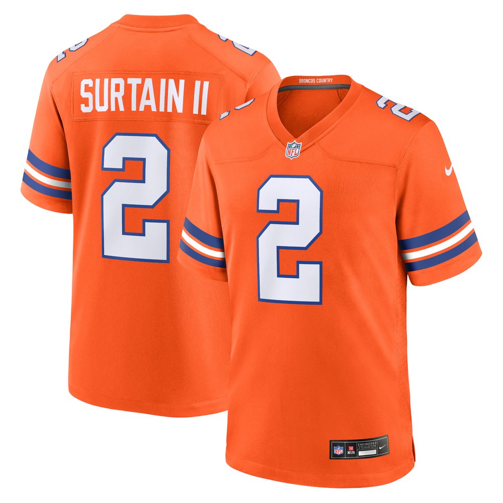 Men's Denver Broncos Patrick Surtain II Orange Mile High Collection 1977 Throwback Player Game Jersey 
