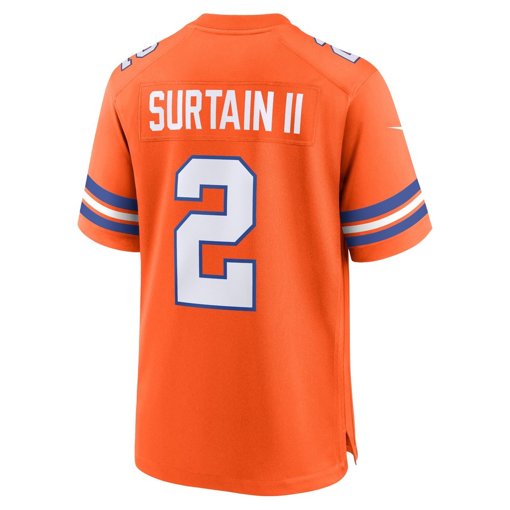 Men's Denver Broncos Patrick Surtain II Orange Mile High Collection 1977 Throwback Player Game Jersey 