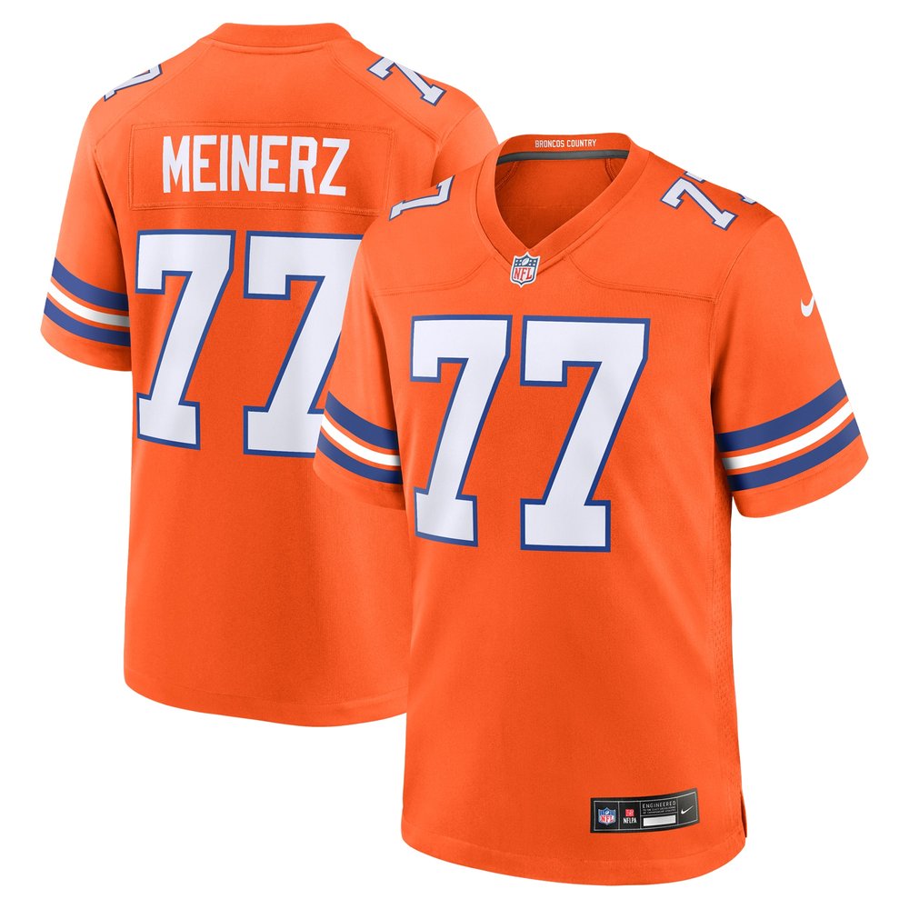 Men's Denver Broncos Quinn Meinerz Orange Mile High Collection 1977 Throwback Player Game Jersey 