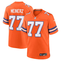 Men's Denver Broncos Quinn Meinerz Orange Mile High Collection 1977 Throwback Player Game Jersey 