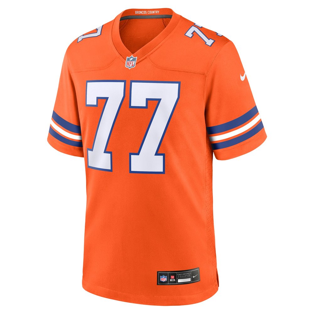 Men's Denver Broncos Quinn Meinerz Orange Mile High Collection 1977 Throwback Player Game Jersey 