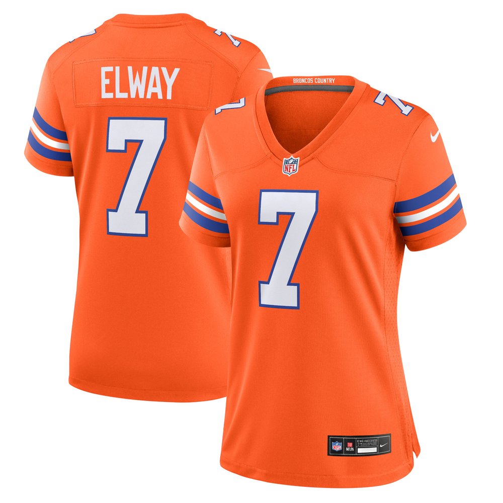 Women's Denver Broncos John Elway Orange Mile High Collection 1977 Throwback Player Game Jersey 