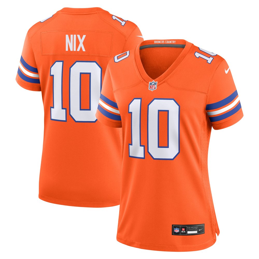 Women's Denver Broncos Bo Nix Orange Mile High Collection 1977 Throwback Player Game Jersey 