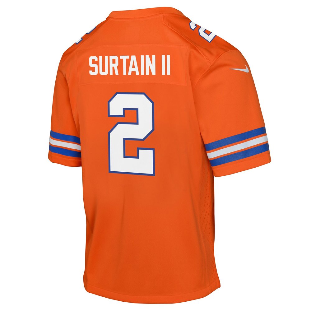 Youth Denver Broncos Patrick Surtain II Orange Mile High Collection 1977 Throwback Game Jersey 