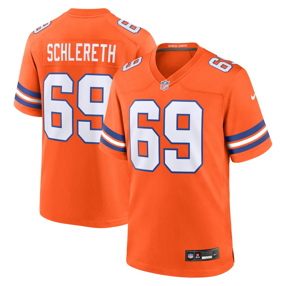 Men's Denver Broncos Mark Schlereth Orange Mile High Collection 1977 Throwback Retired Player Game Jersey 