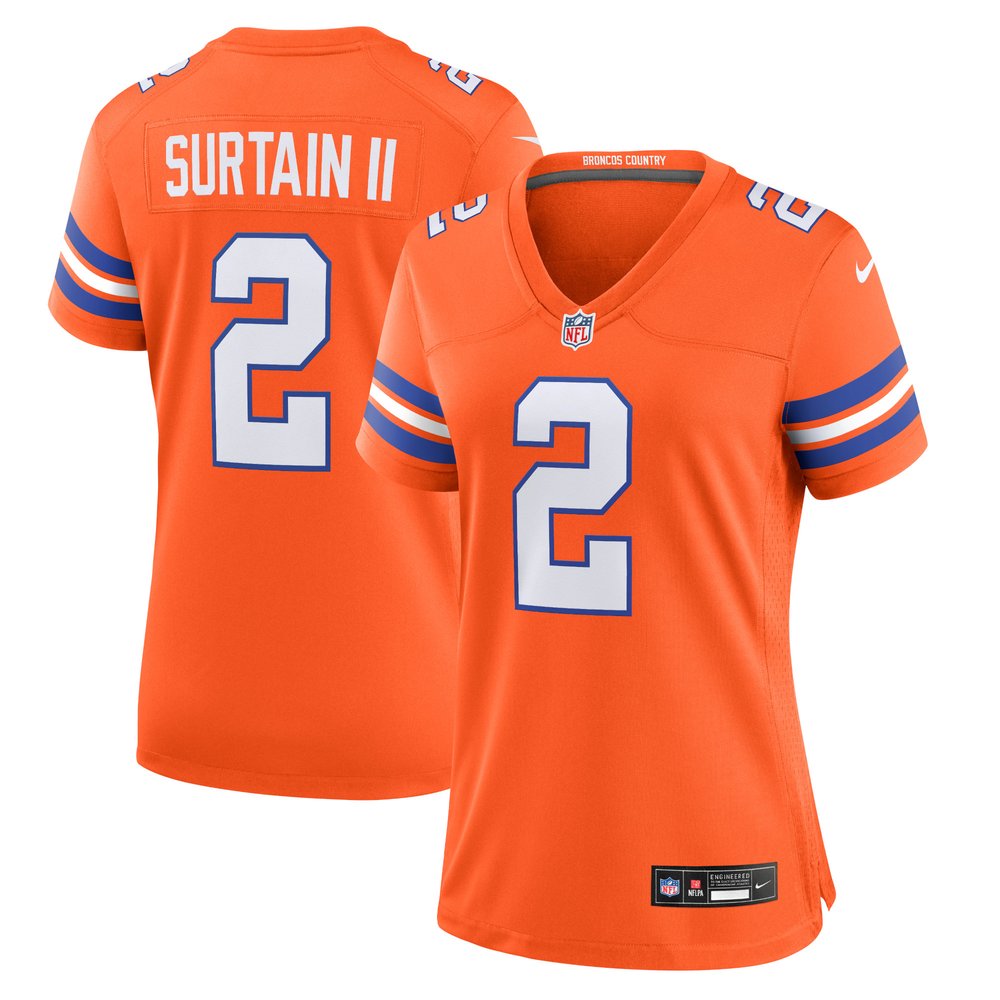 Women's Denver Broncos Patrick Surtain II Orange Mile High Collection 1977 Throwback Player Game Jersey 