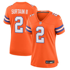 Women's Denver Broncos Patrick Surtain II Orange Mile High Collection 1977 Throwback Player Game Jersey 