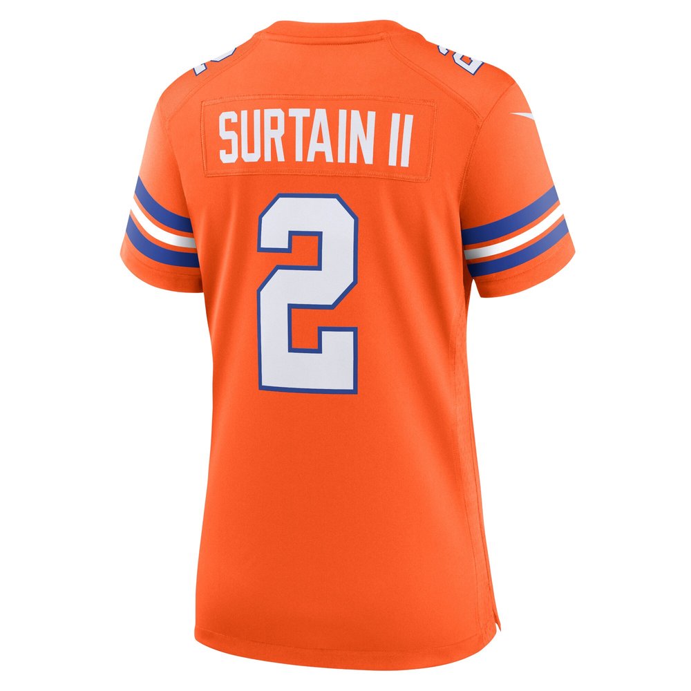 Women's Denver Broncos Patrick Surtain II Orange Mile High Collection 1977 Throwback Player Game Jersey 