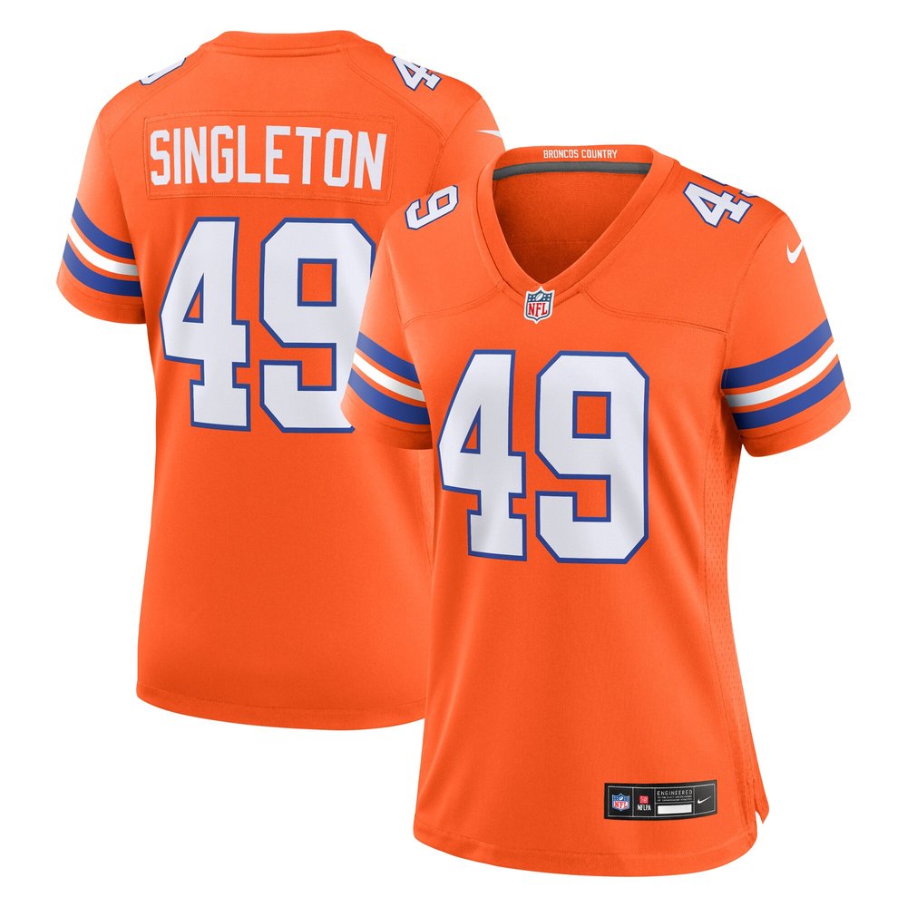 Women's Denver Broncos Alex Singleton Orange Mile High Collection 1977 Throwback Player Game Jersey 