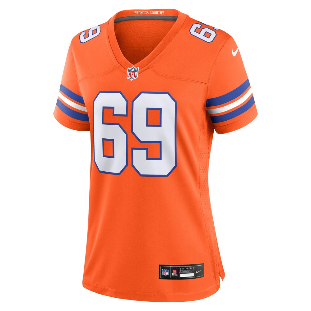 Women's Denver Broncos Mark Schlereth Orange Mile High Collection 1977 Throwback Retired Player Game Jersey 
