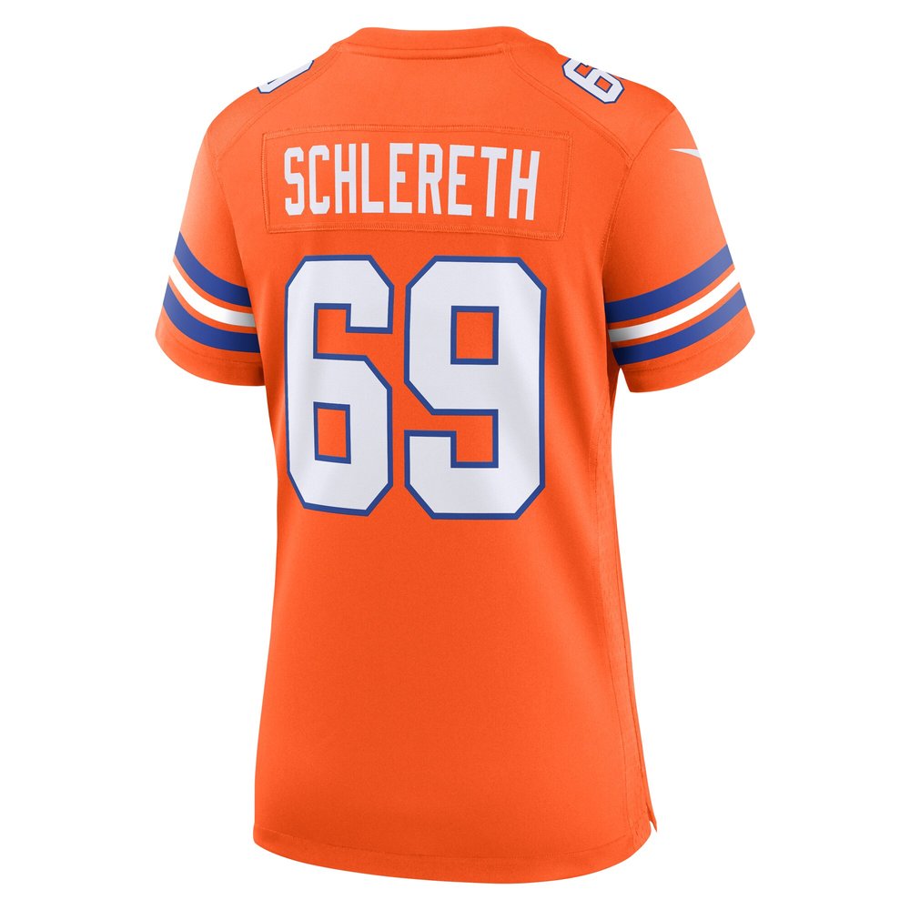 Women's Denver Broncos Mark Schlereth Orange Mile High Collection 1977 Throwback Retired Player Game Jersey 