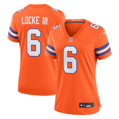 Women's Denver Broncos P.J. Locke III Orange Mile High Collection 1977 Throwback Player Game Jersey 