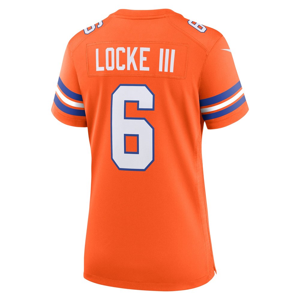 Women's Denver Broncos P.J. Locke III Orange Mile High Collection 1977 Throwback Player Game Jersey 