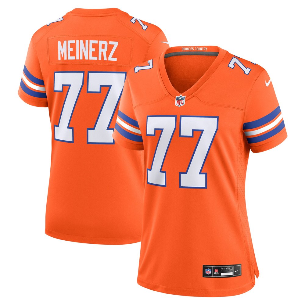 Women's Denver Broncos Quinn Meinerz Orange Mile High Collection 1977 Throwback Player Game Jersey 