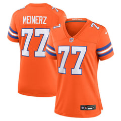 Women's Denver Broncos Quinn Meinerz Orange Mile High Collection 1977 Throwback Player Game Jersey 