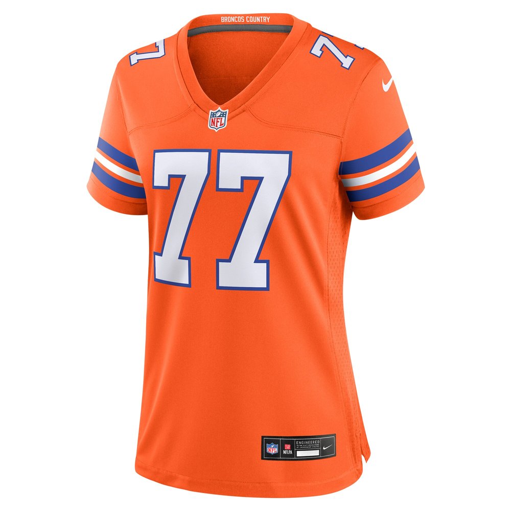 Women's Denver Broncos Quinn Meinerz Orange Mile High Collection 1977 Throwback Player Game Jersey 