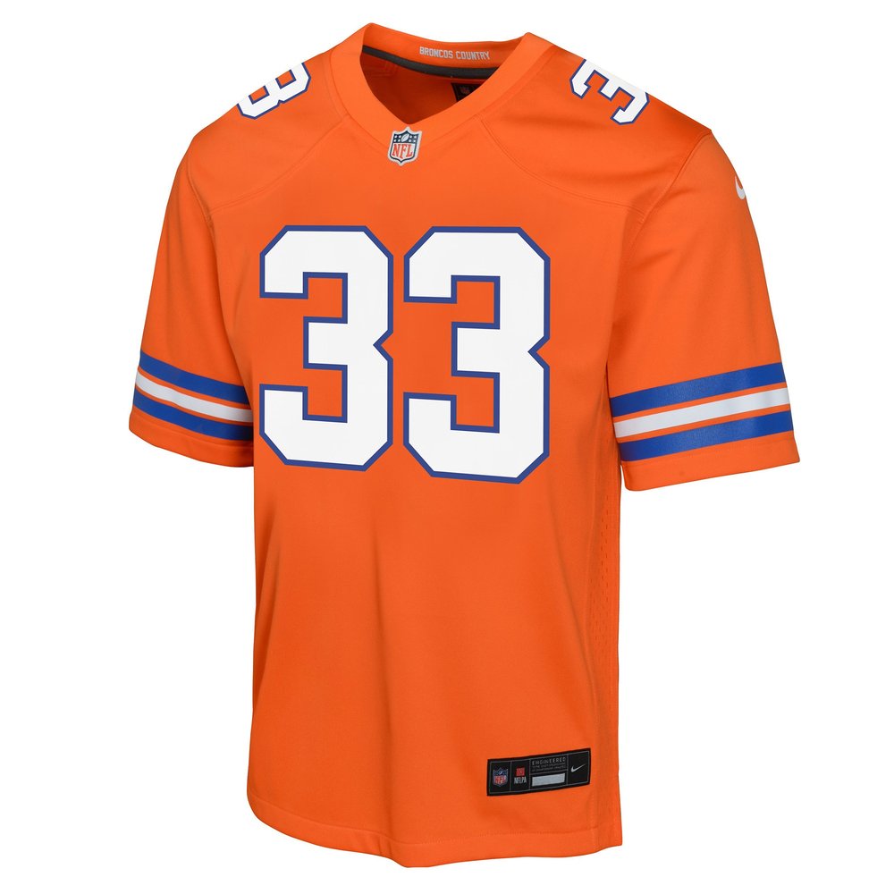 Youth Denver Broncos Javonte Williams Orange Mile High Collection 1977 Throwback Game Jersey 