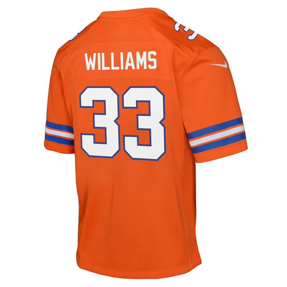 Youth Denver Broncos Javonte Williams Orange Mile High Collection 1977 Throwback Game Jersey 