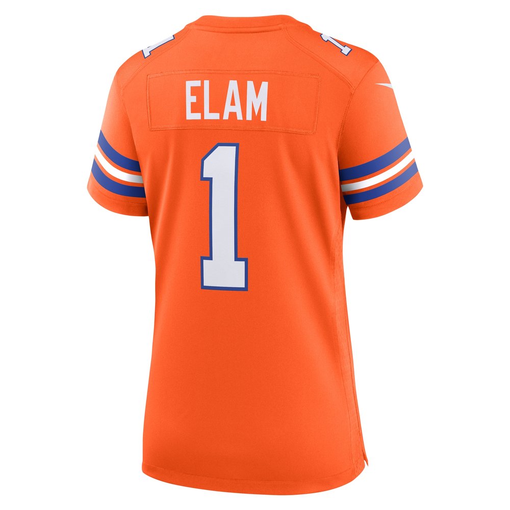 Women's Denver Broncos Jason Elam Orange Mile High Collection 1977 Throwback Retired Player Game Jersey 
