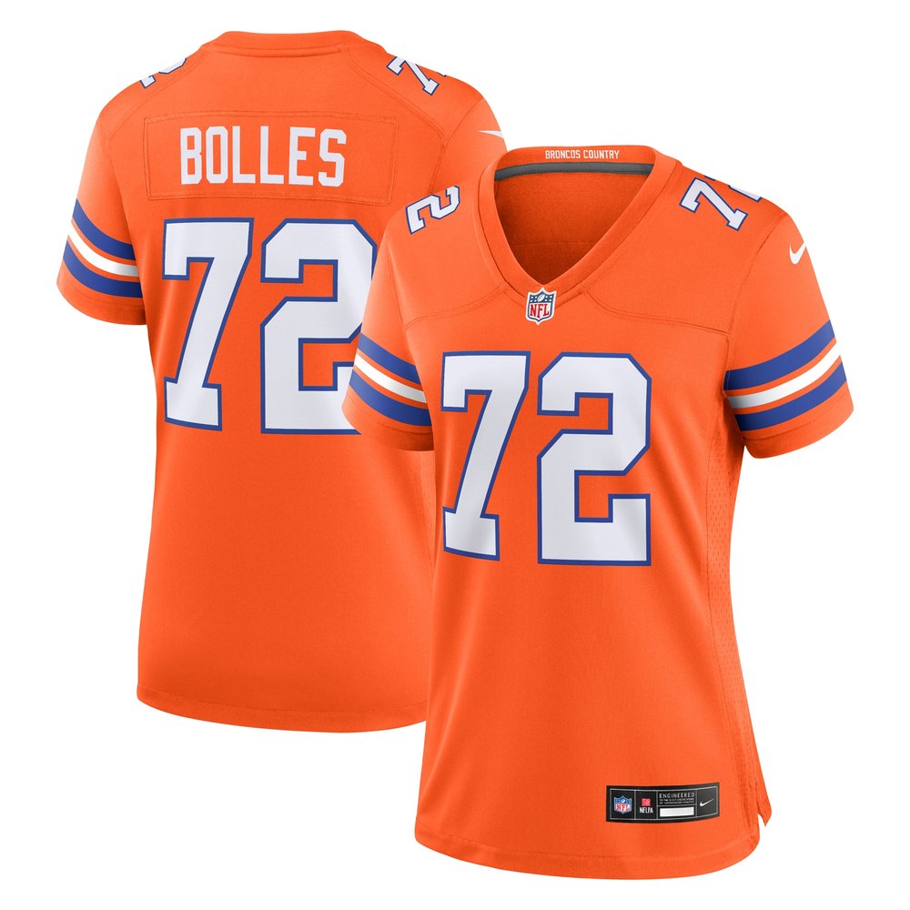 Women's Denver Broncos Garrett Bolles Orange Mile High Collection 1977 Throwback Player Game Jersey 