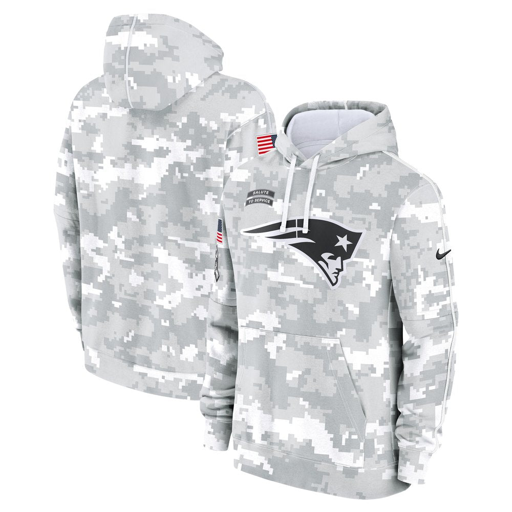 Men's New England Patriots Arctic Camo 2024 Salute to Service Club Fleece Pullover Hoodie 