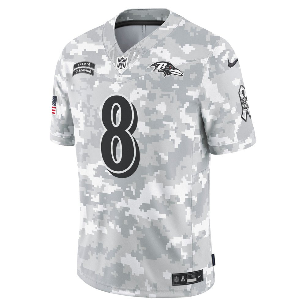 Men's Baltimore Ravens Lamar Jackson Arctic Camo 2024 Salute to Service Limited Jersey 