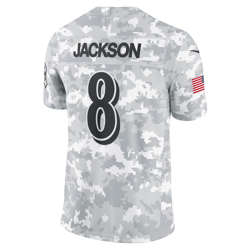 Men's Baltimore Ravens Lamar Jackson Arctic Camo 2024 Salute to Service Limited Jersey 