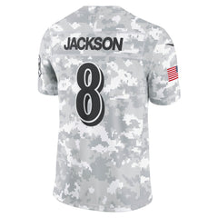 Men's Baltimore Ravens Lamar Jackson Arctic Camo 2024 Salute to Service Limited Jersey 