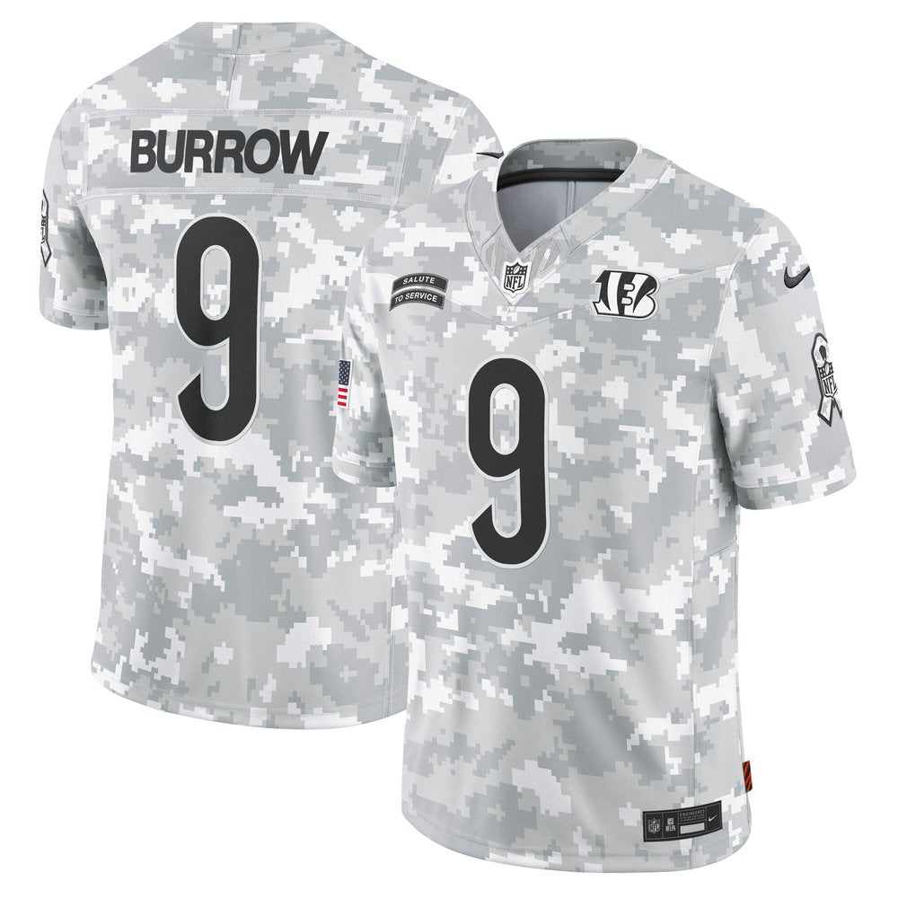 Men's Cincinnati Bengals Joe Burrow Arctic Camo 2024 Salute to Service Limited Jersey 