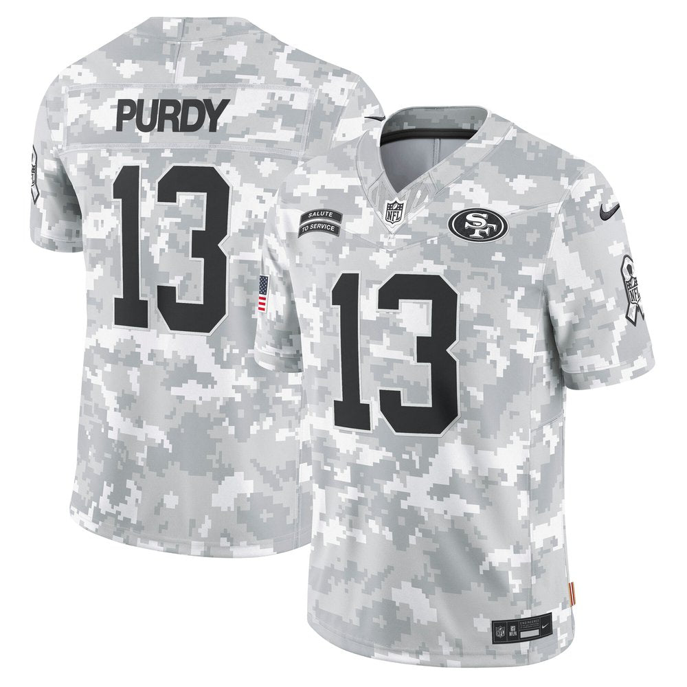 Men's San Francisco 49ers Brock Purdy Arctic Camo 2024 Salute to Service Limited Jersey 