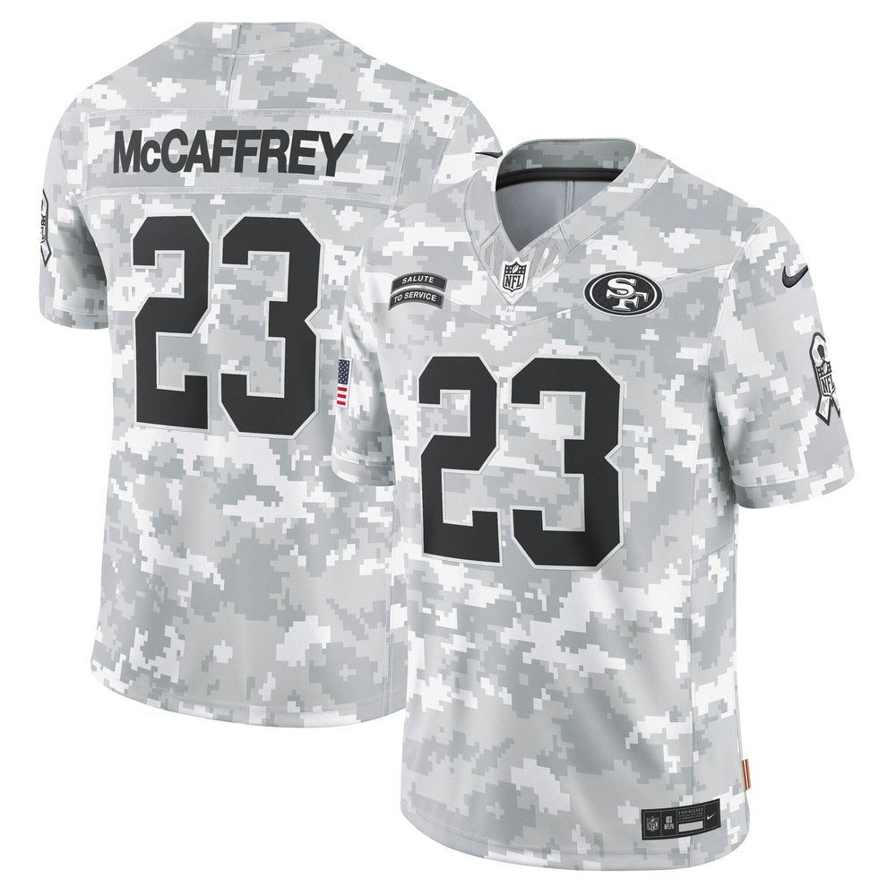 Men's San Francisco 49ers Christian McCaffrey Arctic Camo 2024 Salute to Service Limited Jersey 