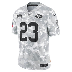 Men's San Francisco 49ers Christian McCaffrey Arctic Camo 2024 Salute to Service Limited Jersey 