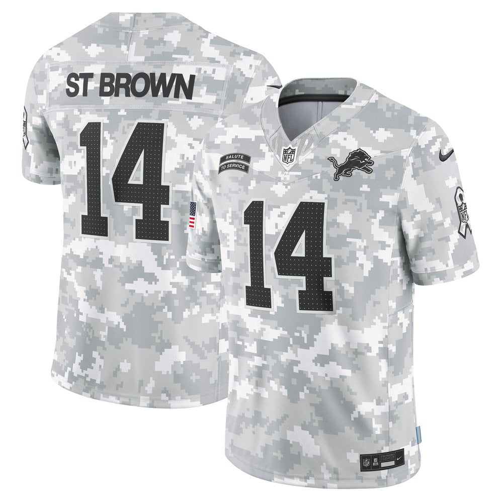 Men's Detroit Lions Amon-Ra St. Brown Arctic Camo 2024 Salute to Service Limited Jersey 