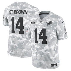 Men's Detroit Lions Amon-Ra St. Brown Arctic Camo 2024 Salute to Service Limited Jersey 
