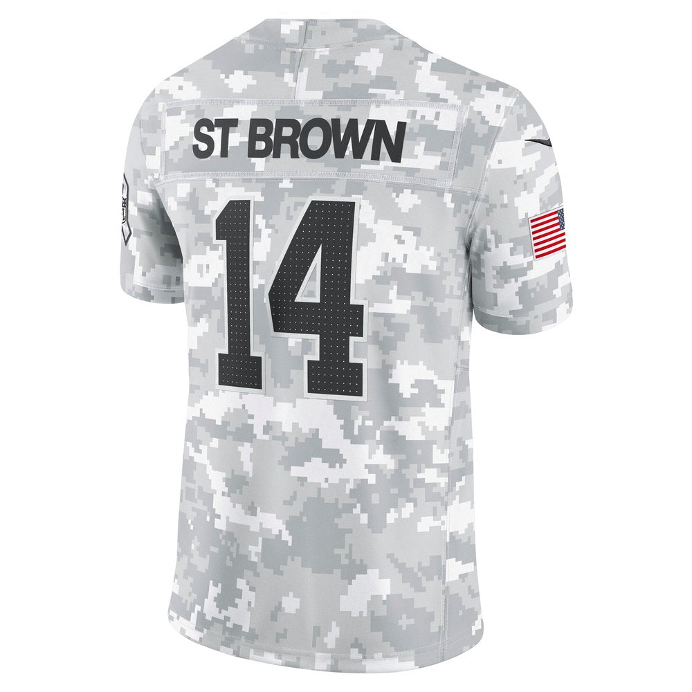 Men's Detroit Lions Amon-Ra St. Brown Arctic Camo 2024 Salute to Service Limited Jersey 
