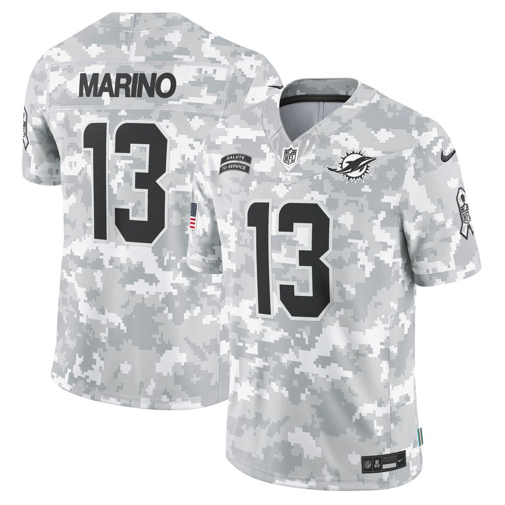 Men's Miami Dolphins Dan Marino Arctic Camo 2024 Salute to Service Retired Player Limited Jersey 