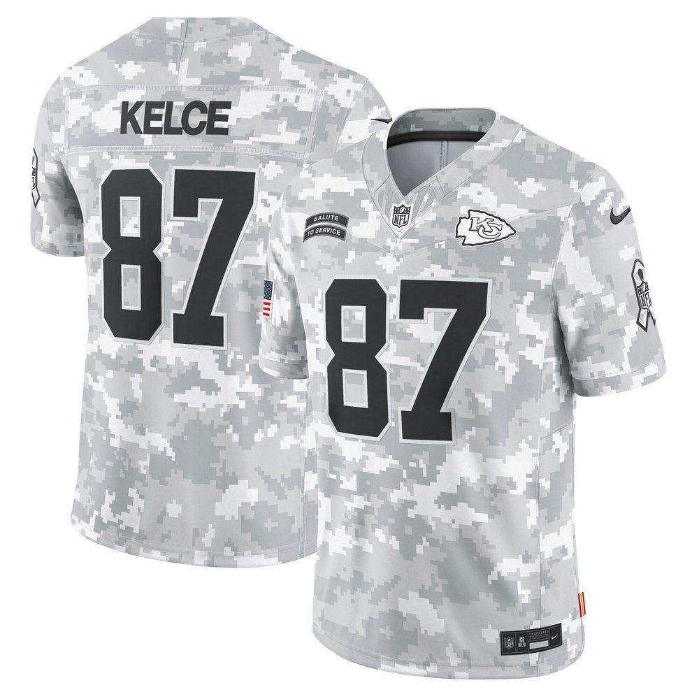 Men's Kansas City Chiefs Travis Kelce Arctic Camo 2024 Salute to Service Limited Jersey 