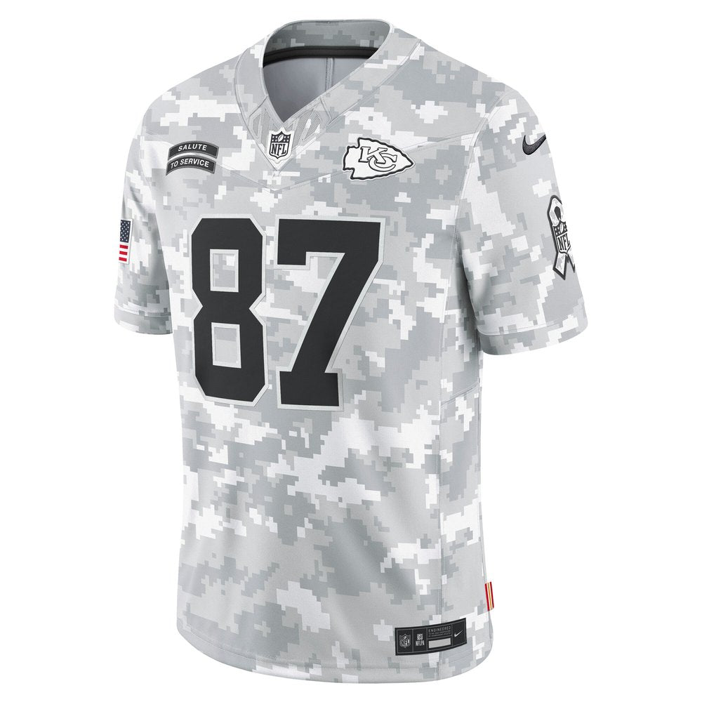 Men's Kansas City Chiefs Travis Kelce Arctic Camo 2024 Salute to Service Limited Jersey 