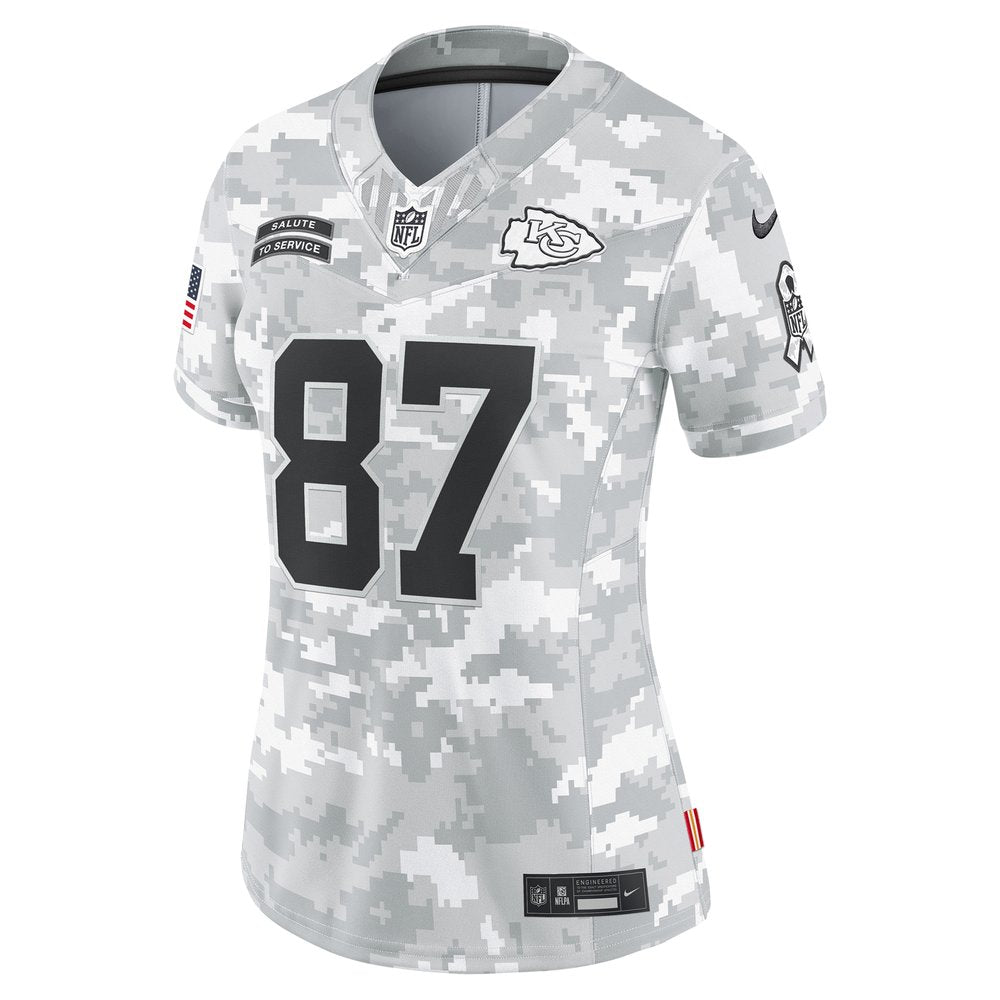 Women's Kansas City Chiefs Travis Kelce Arctic Camo 2024 Salute to Service Limited Jersey 