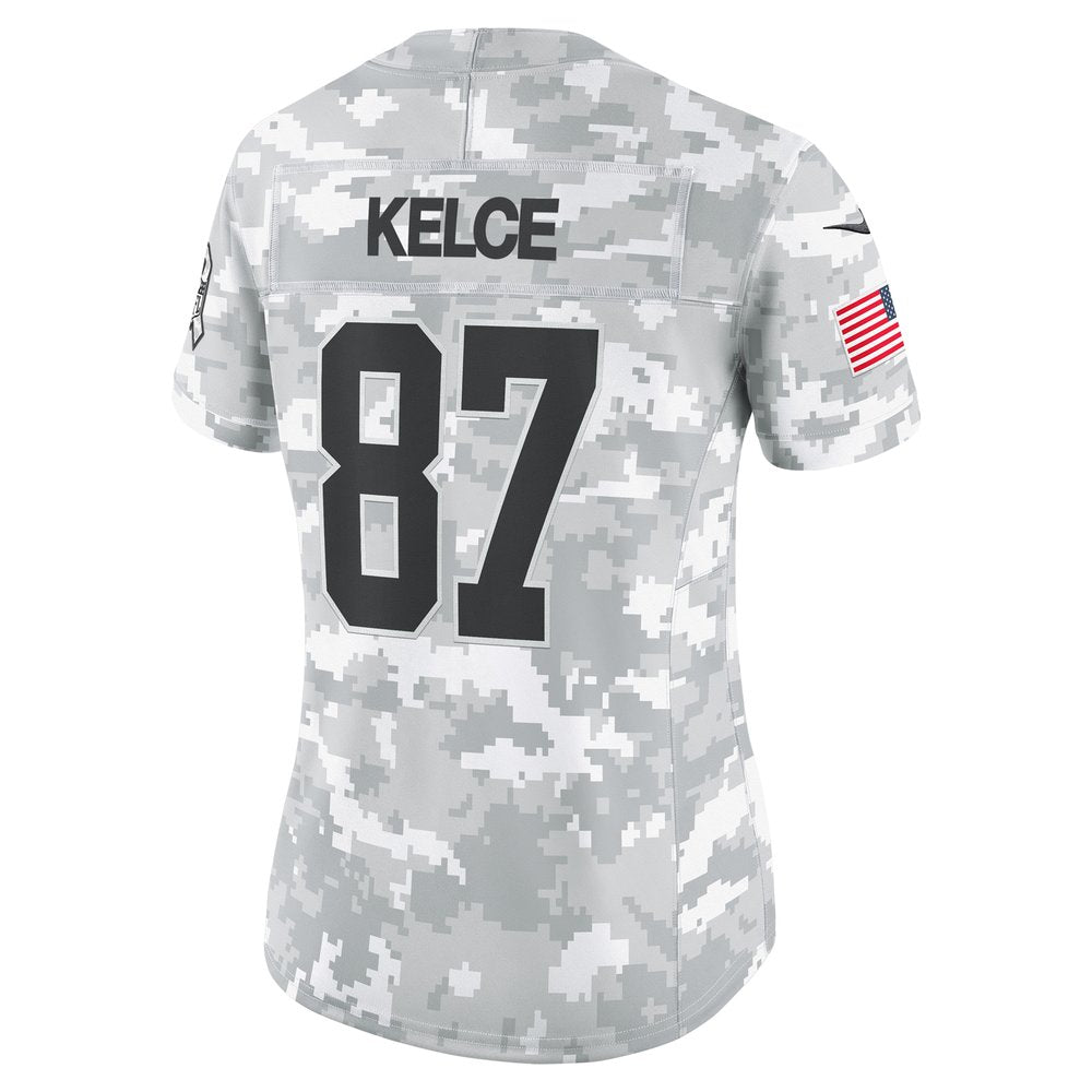 Women's Kansas City Chiefs Travis Kelce Arctic Camo 2024 Salute to Service Limited Jersey 