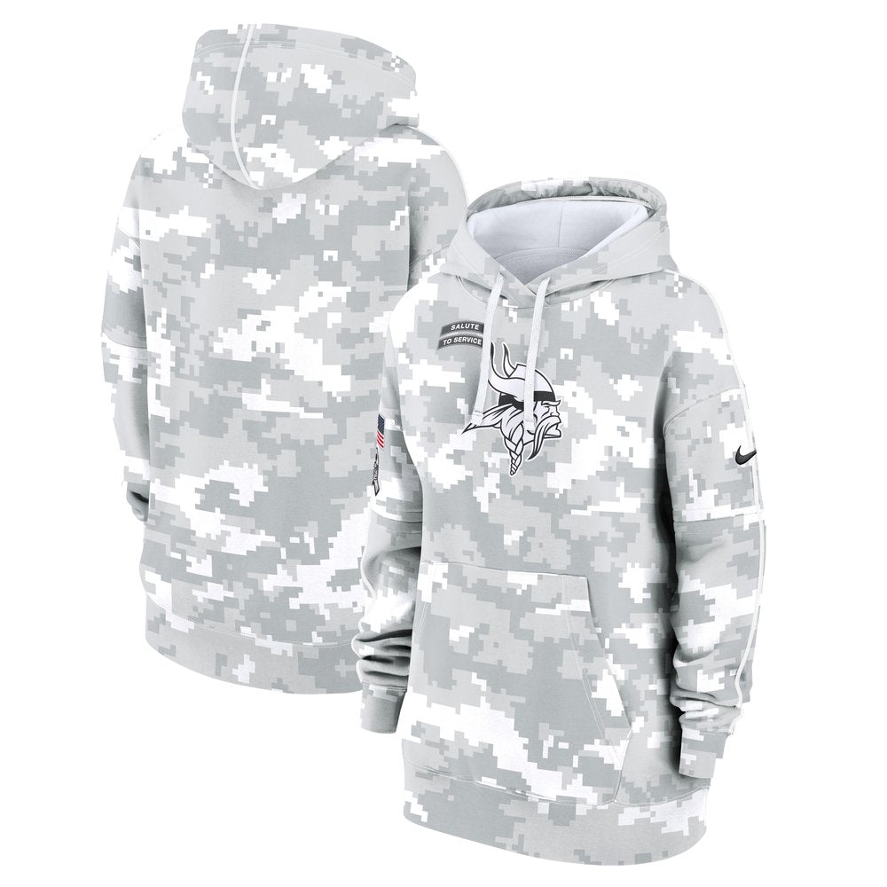 Women's Minnesota Vikings Arctic Camo 2024 Salute To Service Club Fleece Pullover Hoodie 